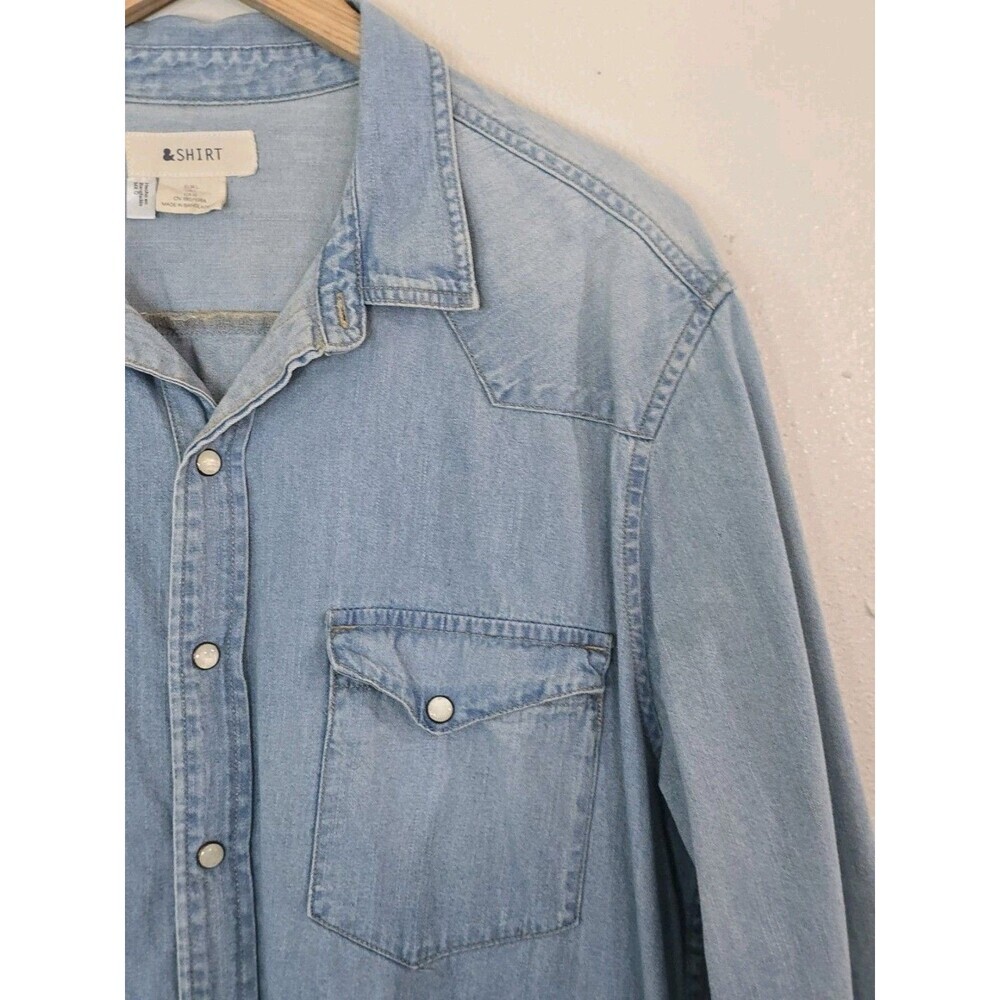 & Other Stories Denim Western Shirt Womens Large Chambray Snap Button Blue - Picture 3 of 11